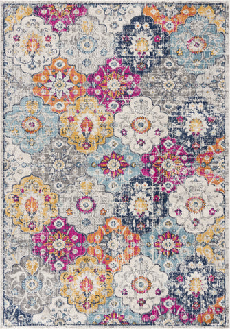 8' Rust Round Geometric Washable Non Skid Area Rug