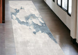 10' Blue And Gray Abstract Washable Runner Rug