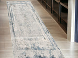 13' Blue And Gray Abstract Washable Runner Rug