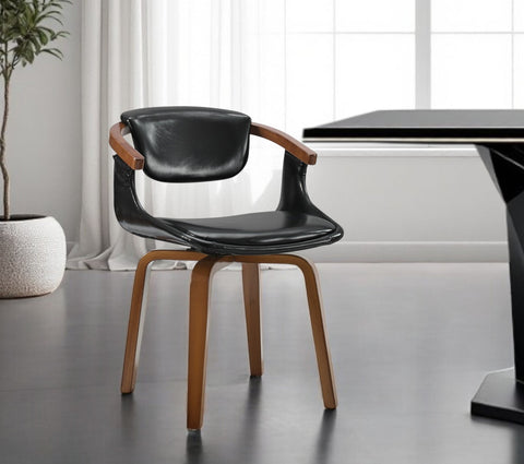 Black and Dark Brown Upholstered Faux Leather Dining Arm Chair