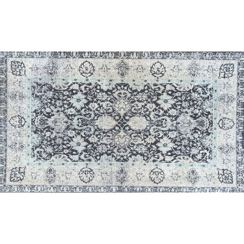 2' X 4' Gray Oriental Washable Area Rug With UV Protection
