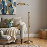 57" Brass Adjustable Traditional Shaped Floor Lamp With Bronze Square Shade