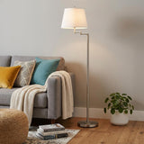 60" Nickel Swing Arm Floor Lamp With White Square Shade