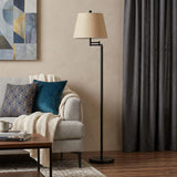 60" Bronze Swing Arm Floor Lamp With White Square Shade