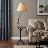 62" Black Tray Table Floor Lamp With Brown Empire Shade