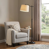 63" Bronze Metal Adjustable Floor Lamp With Tan Paper Square Shade