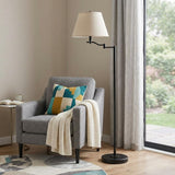 60" Bronze Swing Arm Floor Lamp With Beige Fabric Empire Shade