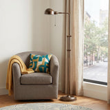 58" Rust Metal Adjustable Swing Arm Floor Lamp With Rust Metal Dome Shade