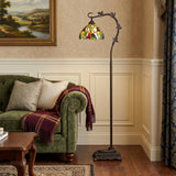 61" Bronze Floor Lamp With Green And Yellow Glass Dome Shade