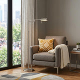 61" Nickel Metal Adjustable Swing Arm Floor Lamp With Gray Shade