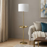 62" Nickel Tray Table Floor Lamp With White Drum Shade