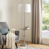 61" Chrome Tray Table Floor Lamp With White Transparent Glass Square Shade