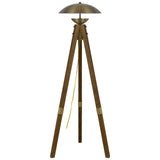 55" Brass Tripod Floor Lamp With Antiqued Brass Dome Shade
