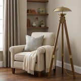 55" Brass Tripod Floor Lamp With Antiqued Brass Dome Shade
