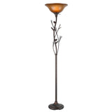 72" Amber Torchiere Floor Lamp With Brown Glass Dome Shade