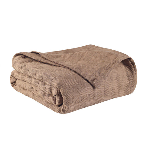 California King Taupe Cotton Basketweave Geometric Blanket