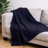 Queen Navy Blue Cotton Geometric Basketweave Blanket