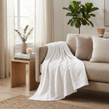 Queen White Cotton Basketweave Geometric Blanket