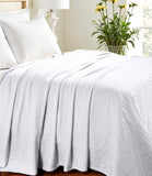 Queen White Cotton Basketweave Geometric Blanket