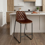 27" Brown And Black Leather And Genuine Leather And Iron Counter Height Bar Chair