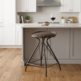 25" Brown And Black Leather And Genuine Leather And Iron Low Back Counter Height Swivel Bar Chair