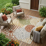 6' X 9' Ivory Green And Blue Indoor Outdoor Area Rug