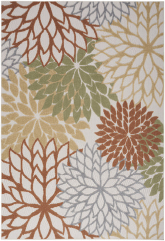 6' X 9' Ivory Green And Blue Indoor Outdoor Area Rug