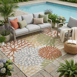 5' X 7' Ivory Green And Blue Indoor Outdoor Area Rug