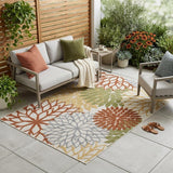 4' X 6' Ivory Green And Blue Indoor Outdoor Area Rug