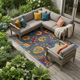 6' X 9' Blue Yellow And Green Indoor Outdoor Area Rug