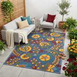 4' X 6' Blue Yellow And Green Indoor Outdoor Area Rug