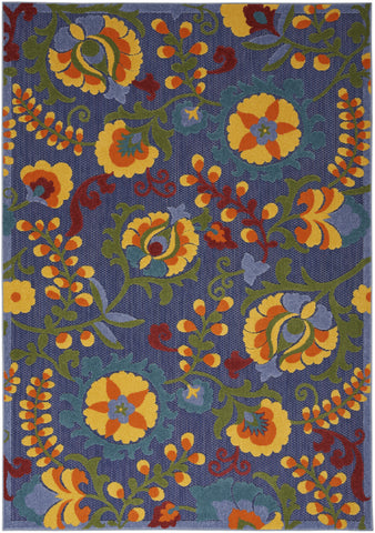 5' X 7' Blue Yellow And Green Indoor Outdoor Area Rug