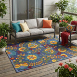 5' X 7' Blue Yellow And Green Indoor Outdoor Area Rug