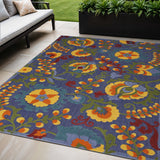 5' X 7' Blue Yellow And Green Indoor Outdoor Area Rug
