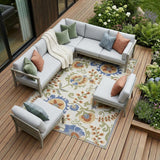 6' X 9' Ivory And Blue Indoor Outdoor Area Rug