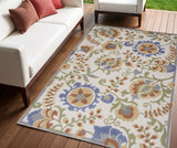 4' X 6' Ivory And Blue Indoor Outdoor Area Rug