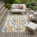 4' X 6' Ivory And Blue Indoor Outdoor Area Rug