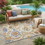5' X 7' Ivory And Blue Indoor Outdoor Area Rug
