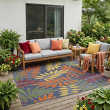 5' X 7' Orange Green And Blue Indoor Outdoor Area Rug