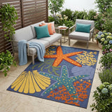 4' X 6' Blue Starfish Indoor Outdoor Area Rug