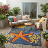 5' X 7' Orange Green and Blue Indoor Outdoor Area Rug