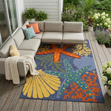 6' X 9' Orange Green And Blue Indoor Outdoor Area Rug