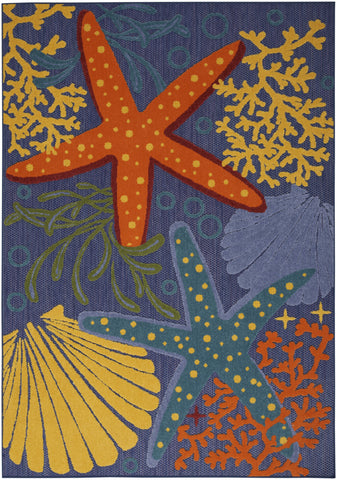 6' X 9' Orange Green And Blue Indoor Outdoor Area Rug