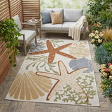 4' X 6' Ivory Orange And Blue Indoor Outdoor Area Rug