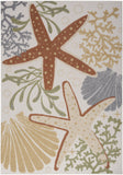 6' X 9' Ivory Orange And Blue Indoor Outdoor Area Rug