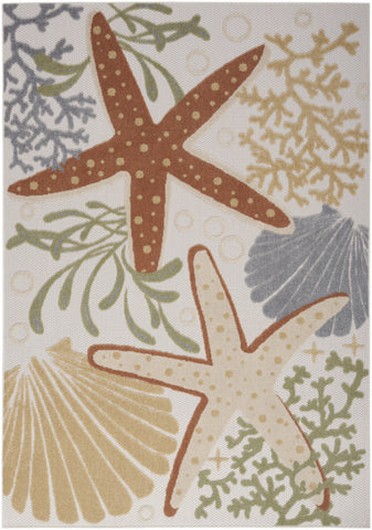 6' X 9' Ivory Orange And Blue Indoor Outdoor Area Rug