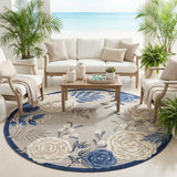 8' Blue and Gray Round Floral Indoor Outdoor Area Rug