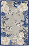 3' X 4' Blue and Gray Floral Indoor Outdoor Area Rug
