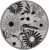 8' Black and White Round Floral Indoor Outdoor Area Rug