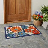 3' X 4' Ivory Orange and Blue Floral Indoor Outdoor Area Rug